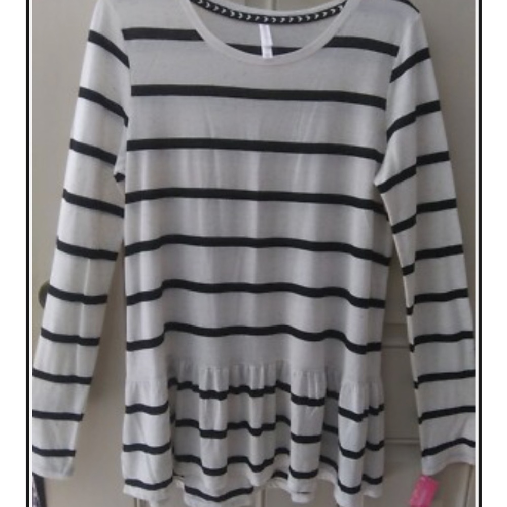 Target Striped Long-Sleeve Peplum Top - White/Black